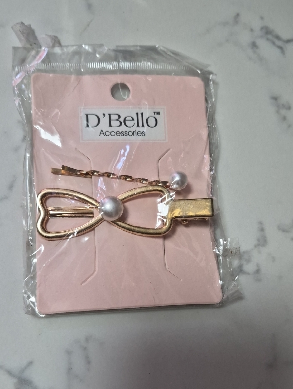 D'Bello Gold Bow Hair Clip Set with Pearl Accent